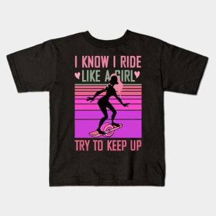 onewheel girl - i know i ride like a girl float life Kids T-Shirt